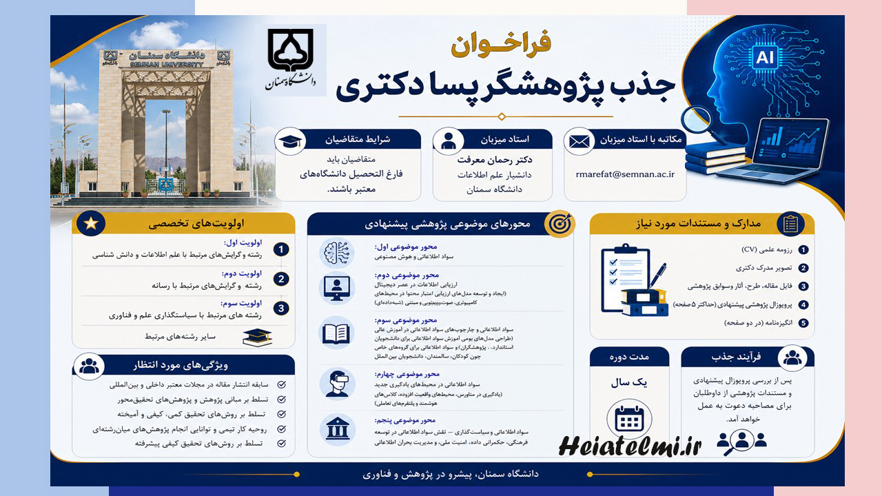 جذب پسادکتری دانشگاه سمنان ۱۴۰۵